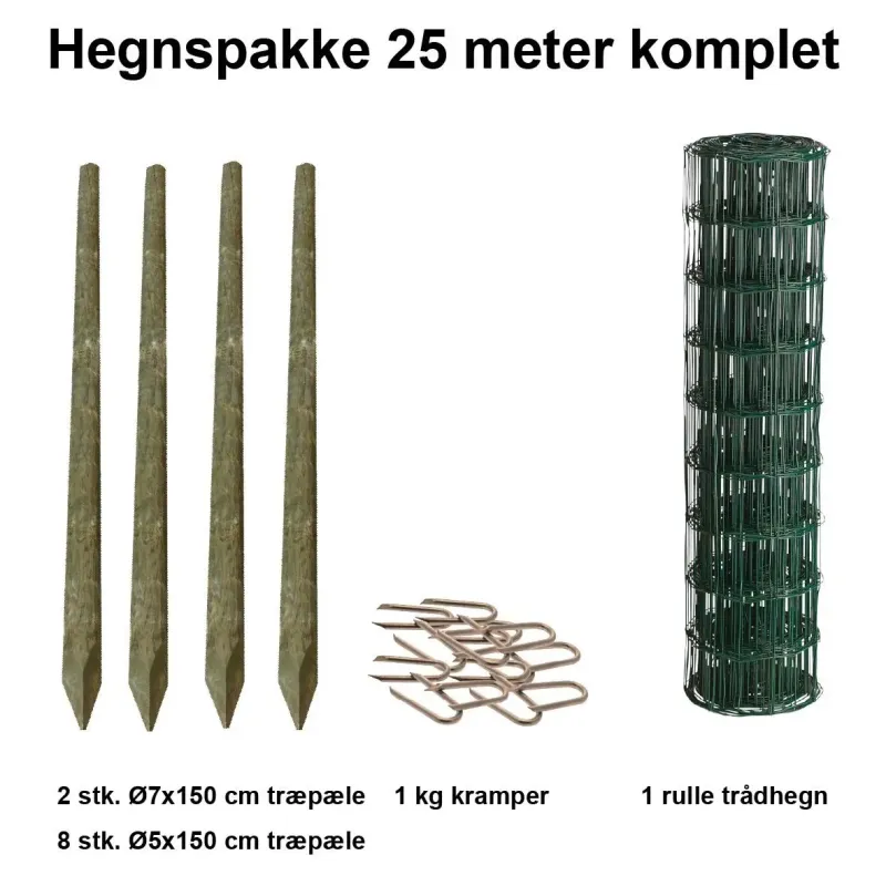 25 Meter Havehegn Inkl. 10 Stk. Træpæle Og 1 Kg Kramper   Maskestr. 5x10 Cm H:80 Cm fra Nsh Nordic A/s