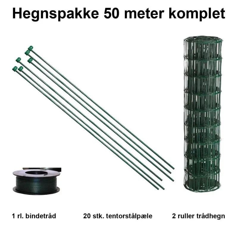 50 Meter Havehegn Inkl. 20 Stk. Tentorpæle Og 60 Meter Bindetråd   Maskestr. 10x10 Cm H:90 Cm fra Nsh Nordic A/s