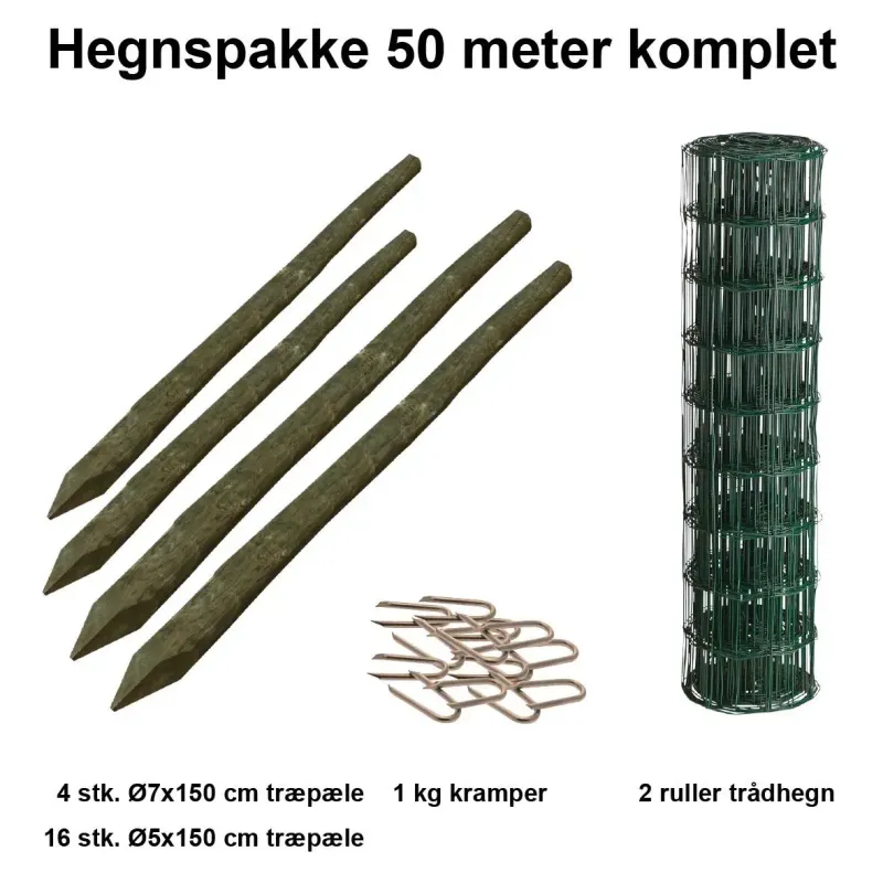 50 Meter Havehegn Inkl. 20 Stk. Træpæle Og 1 Kg Kramper   Maskestr. 5x10 Cm H:80 Cm fra Nsh Nordic A/s