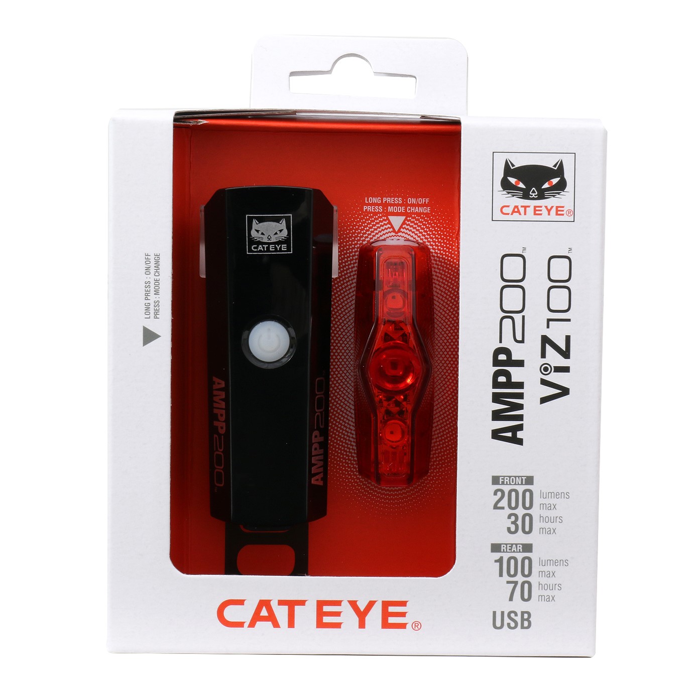 Lygtesæt   Ampp200 Viz100 Usb Opl.   200 100 Lumen fra Cateye
