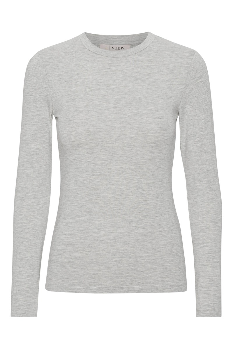 A View   Bluse   Stabil Top L S   Light Grey Melange fra A-view