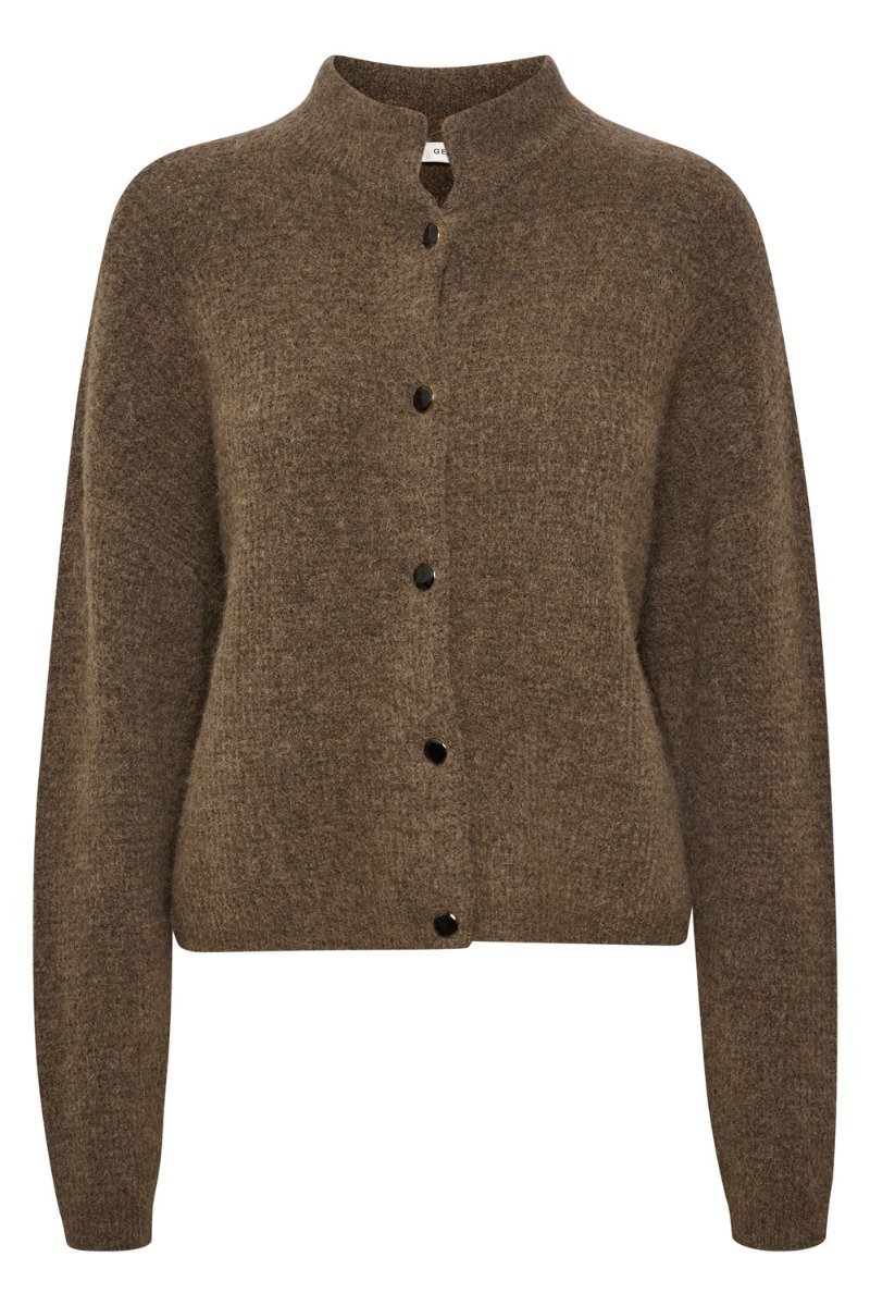 Cardigan   Alpha Short Cardigan   Dark Sand Melange fra Gestuz