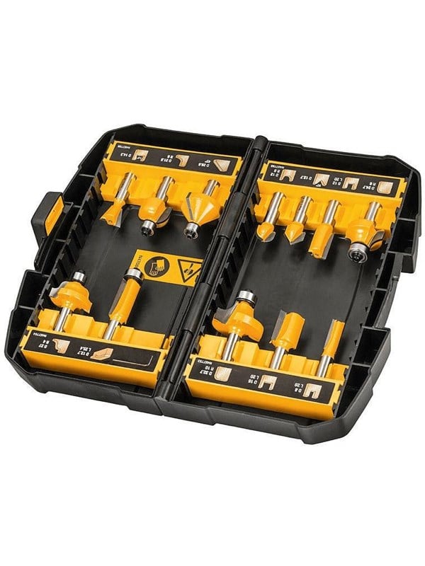 12 Piece Router Bit Set   8mm Shaft   + Storage Box With Clear Cover fra Dewalt